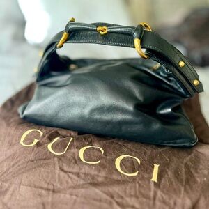 Gucci horsebit nail medium black leather hobo